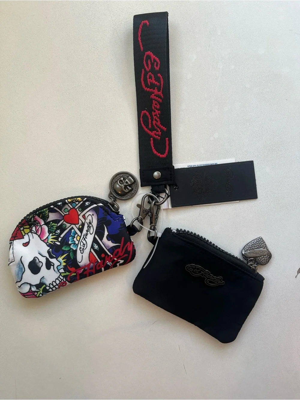 Ed Hardy Multi-Color Skull & Black Wristlet Coin/Card Pouch Set